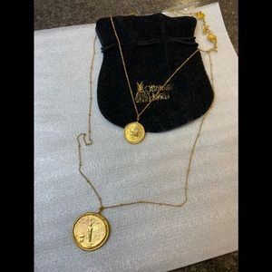 Ottoman hands gold double medallion necklace